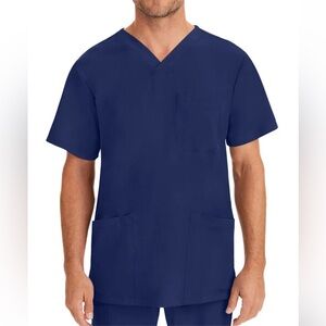 Pair of HH Works by Healing Hands Men's Matthew V-Neck Solid Scrub Top Sz 2X BLU